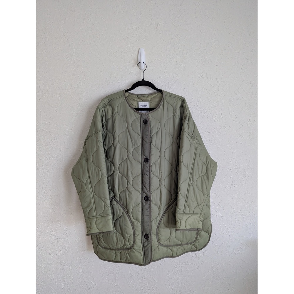 Abercrombie & Fitch Quilted Liner Jacket XL Sage Green Oversized - Picture 4 of 9